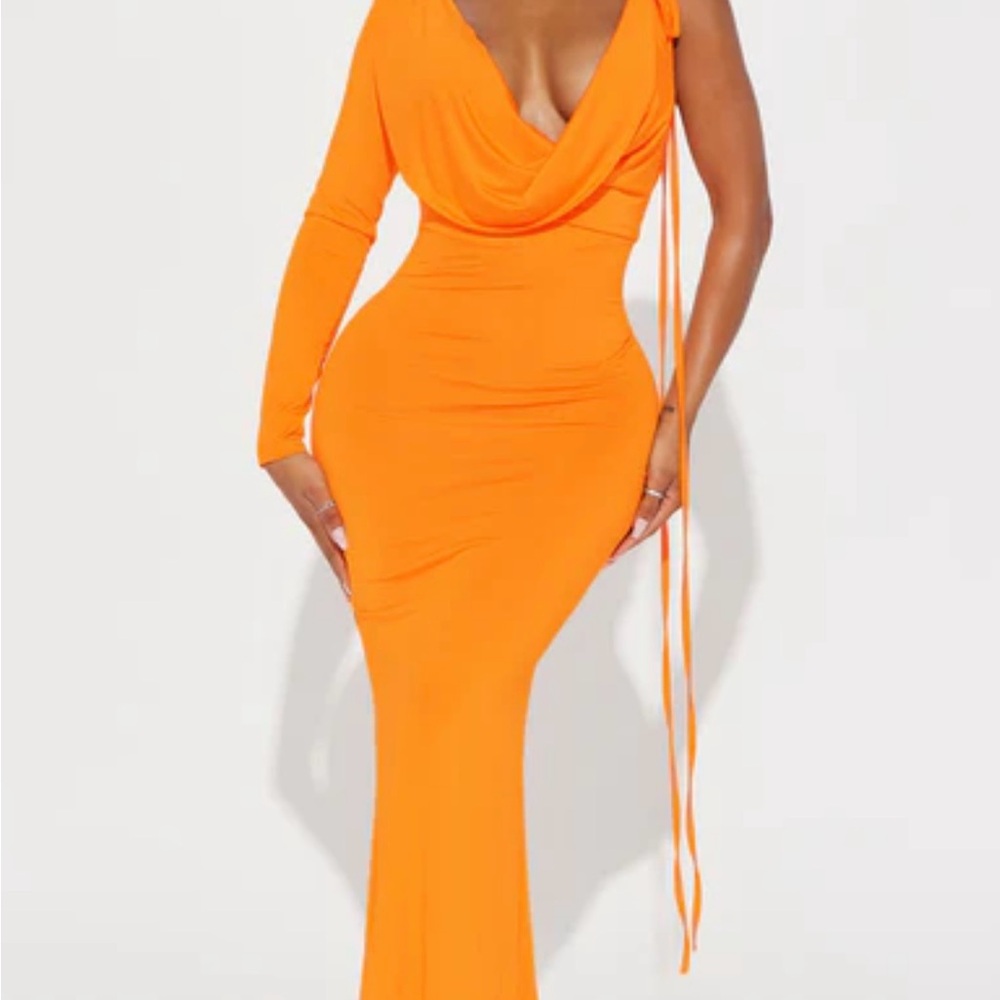 Fashion Nova Vibrant Orange One-Shoulder Dress